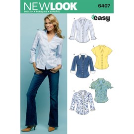 New Look Sewing Pattern 6407: Misses Tops, Size A, Cotton, White, A (10-12-14-16-18-20-22)