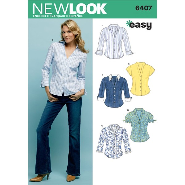 New Look Sewing Pattern 6407: Misses Tops, Size A, Cotton,