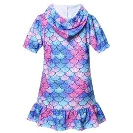 CHILDRENSTAR Bata de playa con capucha y cierre para niñas, Sirena 798, 4-5T