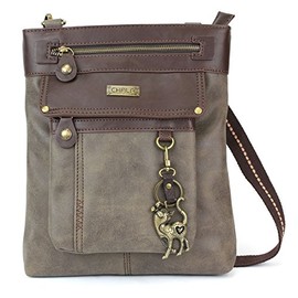 Chala GEMINI Crossbody Faux Leather Gift Messenger Bag, Slim Cat, Stone Gray,One Size