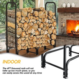 HYPATA 4ft Firewood Rack Outdoor with Cover Heavy Duty Fire Wood Holders Outdoor Indoor Log Racks Firewood Storage for Fireplace, Weather Resistant 600D Fabric Cover