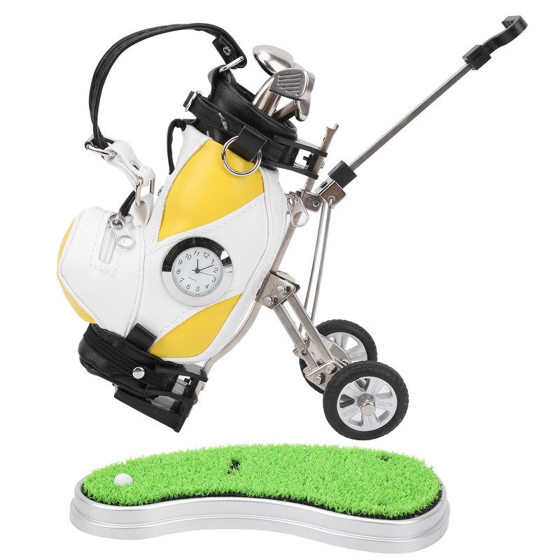 Mini Desktop Zinc Alloy Golf Bag Pen Holder with Lawn