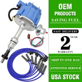 CNPAPC FOR FORD 351C 351M 400 429 460 HEI DISTRIBUTOR + 8.5mm BLUE SPARK PLUG WIRES KIT