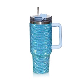 cuteolivia 40 Oz Tumbler With Handle Studded Tumbler With Lid and Straw Insulated Stainless Steel Double Wall Water Cup Travel Mug Water Bottle Tumblr For Women (40 oz 1200 ml, Turqoise)