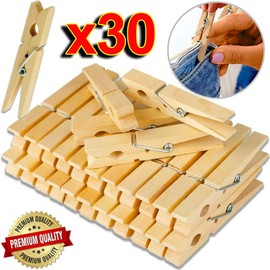 Buystarget 30x Wooden Clothes Pegs Washing Line Laundry Pegs Natural Pine Wood Strong Spring Loaded Pegs Firm Hold Clips Washing Clothesline Clothes Line DIY Art Craft Clip Peg Indoor Outdoor