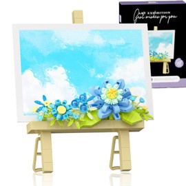 Botanical Mini Flower Bouquet Building Bricks Set - Creative STEM Desk Decor.Block Easel For Photo Easel & Message Plaques,DIY Craft Kit, Kids Adults Home Office Gift (Blue 357pcs)