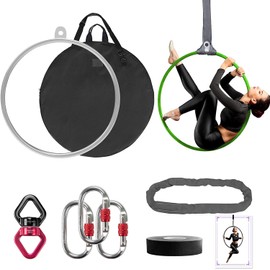 DASKING Professional Aerial Hoop Kit, 90cm (35.4")-25mm (1") Aerial Ring Set, 2-Ton Safety System Anti-Slip Grip & Portable Storage Bag