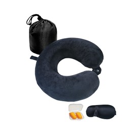 NavoX Reisekissen aus Memory-Schaum, Nackenstützkissen, Schlafmaske/Ohrstöpsel/Tasche, kompakt und leicht, Schnellpack für Camping, Büro, Flüge (schwarz)