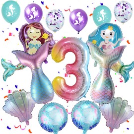Mermaid Balloons 3rd Birthday Girl Decoration, Mermaid Decoration 3rd Birthday Girl, Birthday Decoration 3 Years Girls, Mermaid Theme Balloons for 3 Girls Birthday Party Decoration