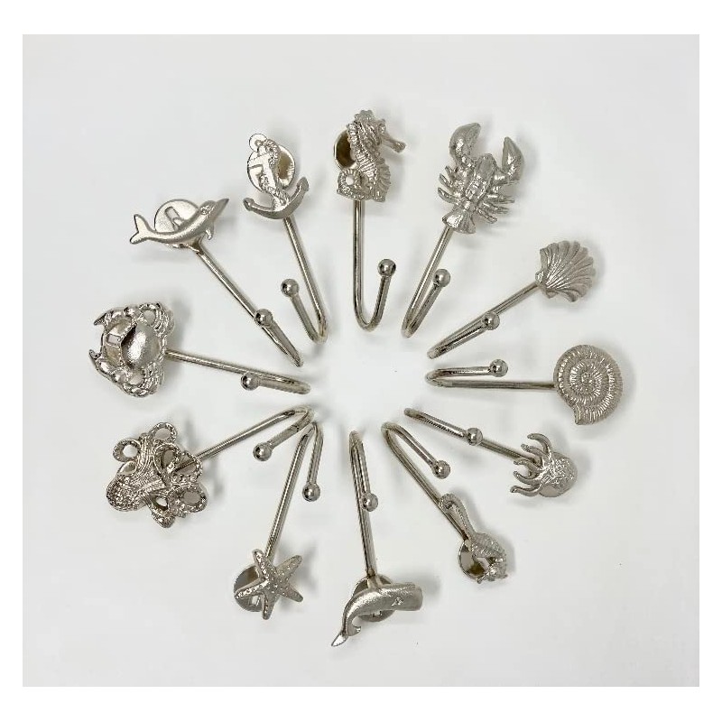 Knobs By Blossom Silver Sea-Life Marine Nautical Hooks (8. Small