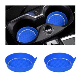NYTKL 2 PCS Bling Car Cup Coaster, Crystal Rhinestone Cup Holder Insert for Car Interior Decoration, Non Slip Shockproof Silicon Sparkly Drink Met Universal for Most Vehicles (Blue)