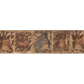 Concord Wallcovering Decorative Kids Room Wallpaper Border Featuring Jungle Animals - Tiger Zebra Giraffe Cheetah, Colors Beige Brown Colors, Size 7 Inch by 15 Feet NA016121B