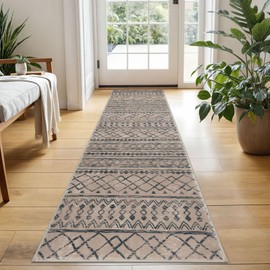 KUTA - Alfombras bohemias de cocina de 2 x 5 pulgadas, color café claro, color negro, marroquí, lavable, antideslizante, estilo clásico, pasillos, ultra suave, envejecido, diseño geométrico para