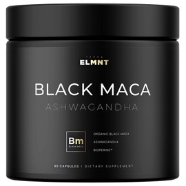 ELMNT 40,000mg 40x Strength Organic Black Maca Root with Ashwagandha - Highest Potency Black Maca Root Capsules for Men - 100% Pure Maca Peruana Powder Organic, Gelatinized, Non-GMO - 60 Pills