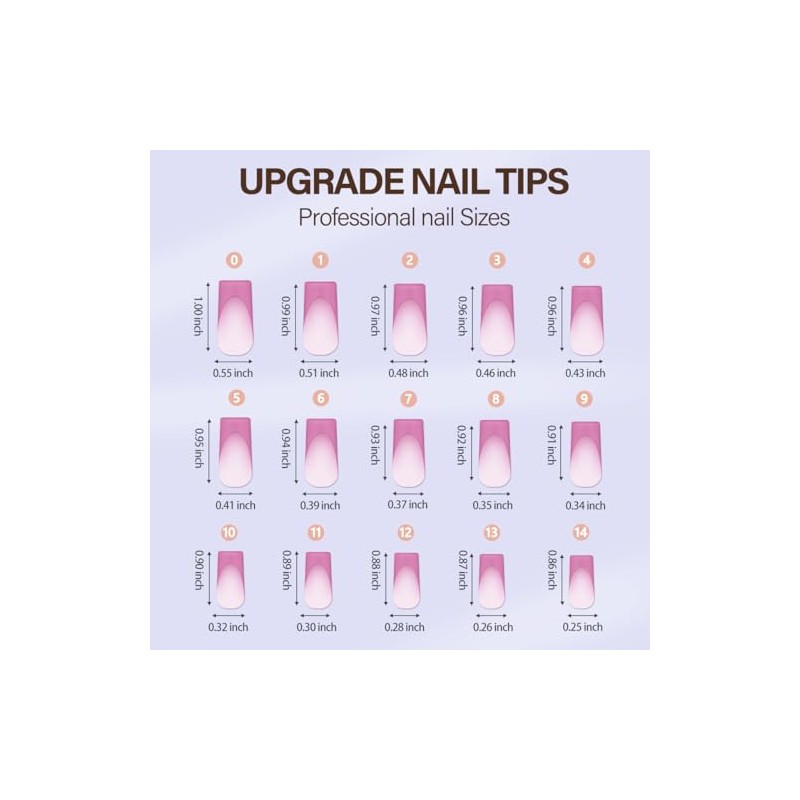 Misssix XBASICTIPS Uñas postizas francesas rosas, 150 unidades, largas y