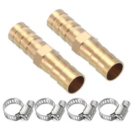 PATIKIL 3/8" Brass Hose Barb Fitting,2 Set Barb Union Fittings Metals Splicer Mender Connector Barbed Adapter Air Hose Repair Kit with Hose Clamp for Water Oil Fuel Gas