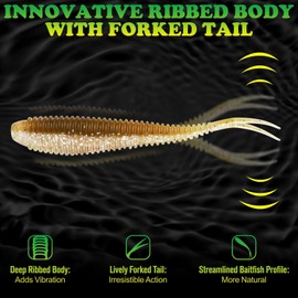 LUCKYFISHING Soft Plastic Baits Forked Tail Fishing Soft Bait for Bass Walleye Trout Crappie Lures Brown Magic-3in-40pcs