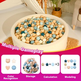 Star Ball Pit Balls with Bear and Heart Shape, for Toddlers Babies Kids Playpen Pool Puppy Dog Cat Play, 200pcs, Blue Milktea
