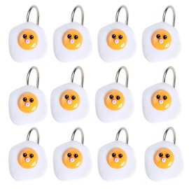 12 Pcs Fried Egg Shower Curtain Hooks, Cute Resin Decorative Rings for Bathroom Decor, Fun Food Themed Bath Accessories for Kids and Adults, Easy Glide Rust-Resistant Hooks