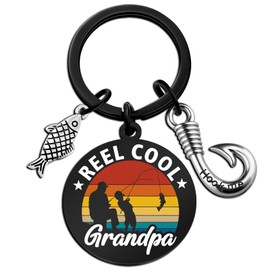 Yoxiumi Fishing Gifts for Grandpa Reel Cool Grandpa Gifts for Fathers Day Grampy Birthday Gift Fisherman Gift for Men Fishing Keychain for Grandfather Fish Keychain Fisherman Accessories