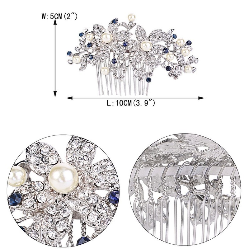 EVER FAITH Silver-Tone Austrian Crystal Cream Simulated Pearl Graceful Redbud