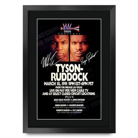 HWC Trading FR A3 Mike Tyson vs Donovan Ruddock 1991 Bout Gifts Printed Signed Autograph Poster for Fans of Boxing Memorabilia - A3 Framed