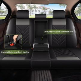 AOMSAZTO Car Seat Covers Fit for Hyundai Tucson 2005-2025 Full Set Premium Seat Covers Waterproof Leather Automotive Seat Cushion Protector Compatible with Airbag(5 Seats,Black&Grey)