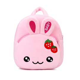 BEFUNIRISE Toddler Backpack for Boys and Girls, Cute Soft Plush Animal Cartoon Mini Backpack Little For Kids 2-6 Years (Bunny-Y Pink)