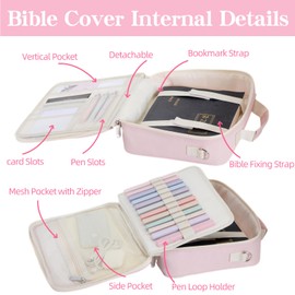 Bible Cover for Women Bible Bag,Bible Carrying Case W/Zipper Pocket,Detachable Pen Slot,ShoulderStrap Bible Bag for LadyTeen Grils,Bible Carrying Tote Bags for Bible Study Accessories