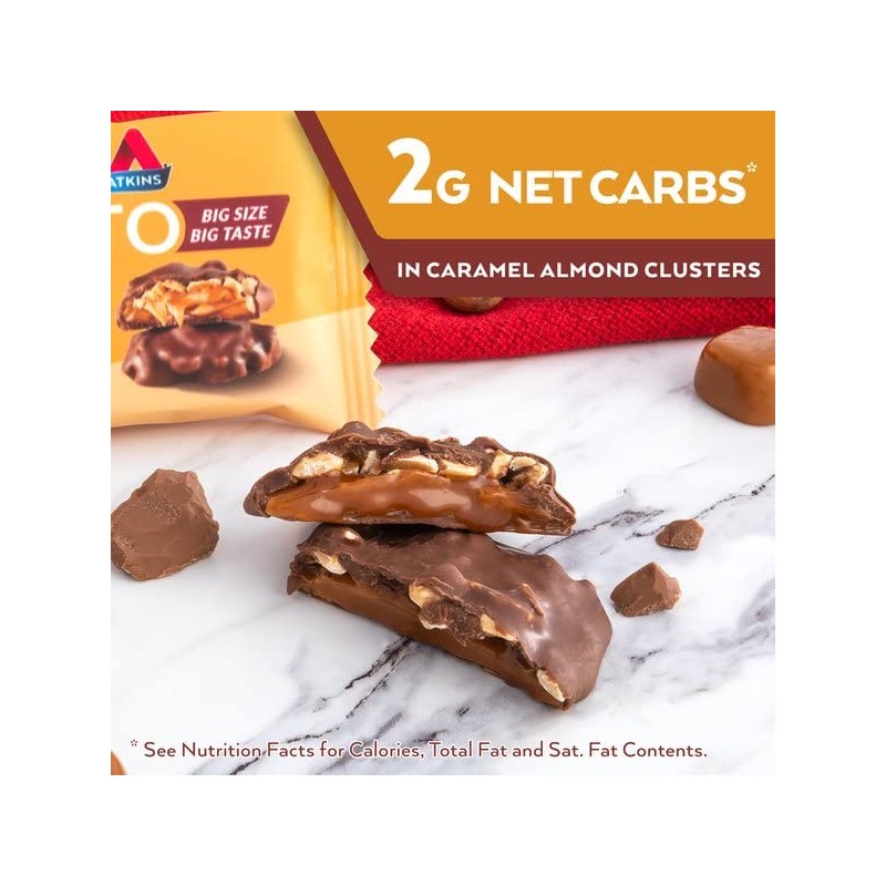 Atkins Caramel Almond Clusters, Gluten Free, High in Fiber, 1g