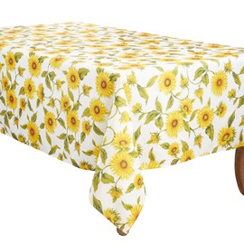 Fennco Styles Yellow Sunflower Print Tablecloth 70" W x 70" L - Garden Floral Table Cover for Home Décor, Dining Table, Banquet, Everyday Use, Family Gathering and Special Occasion
