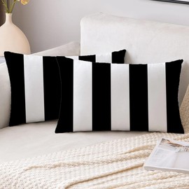 ZHLF Pack of 2, Waterproof Pillow Covers Outdoor Throw Pillowcases Decorative Garden Cushion Case for Home Garden Patio Couch Balcony Striped 12 x 20 inch/30x50cm Black & White