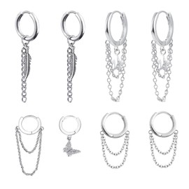 4 Pairs of Women's Earrings, Hoop Earrings, Tassel Drop Earrings, Chain Hoop Earrings, Star Butterfly Earrings, Silver Fashion Earrings for Women, Girls