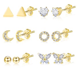 Alexcraft Stud Earrings 925 Silver Earrings Set for Women Multiple Hypoallergenic Cartilage Small Sleeper Cartilage Stud Set, Sterling Silver