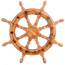 Antique Brown Ship Wheel (Ochre Finish) - 30 Inches Nautical Wooden Ship Wheel Handcrafted Premium Heavy Wall Decor Accents & Sculptures
