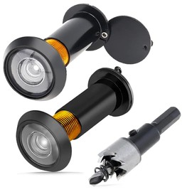 3 Pack Peep Holes for Door, HD Glass Lens 200-degree Door Viewer Peephole with Heavy Duty Privacy Cover for 1-1/2" to 2-3/8" Thick Doors, Solid Brass, with 16mm Drill Bit (Black)