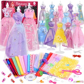 Herenear Children's Sewing Kits, 550+ Pieces Fashion Design Girls Craft Set, Fashion Design for Girls with 4 Mannequins Notebook Fabric Scissors, DIY Art and Craft Set from 6 7 8 9+ Years Gifts