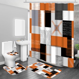 Fall Orange Shower Curtain Set 4Pcs with Bathroom Rugs