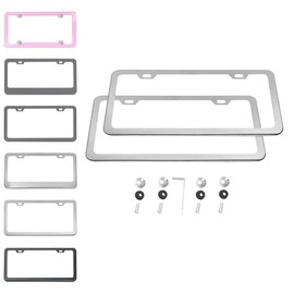 Ibetter 2 PCS Thick Stainless Steel Polish Mirror License Plate Frames, Slim Car Licence Plate Holder Covers with Bolts, Washers and Screw Caps for US Standard (2 Holes Silver Slim)