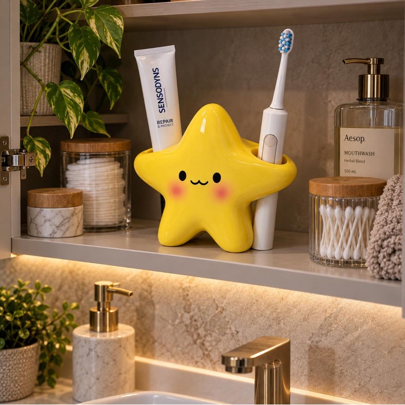 Cute Star Toothbrush Holder - Freestanding Bathroom Countertop Toothbrush &