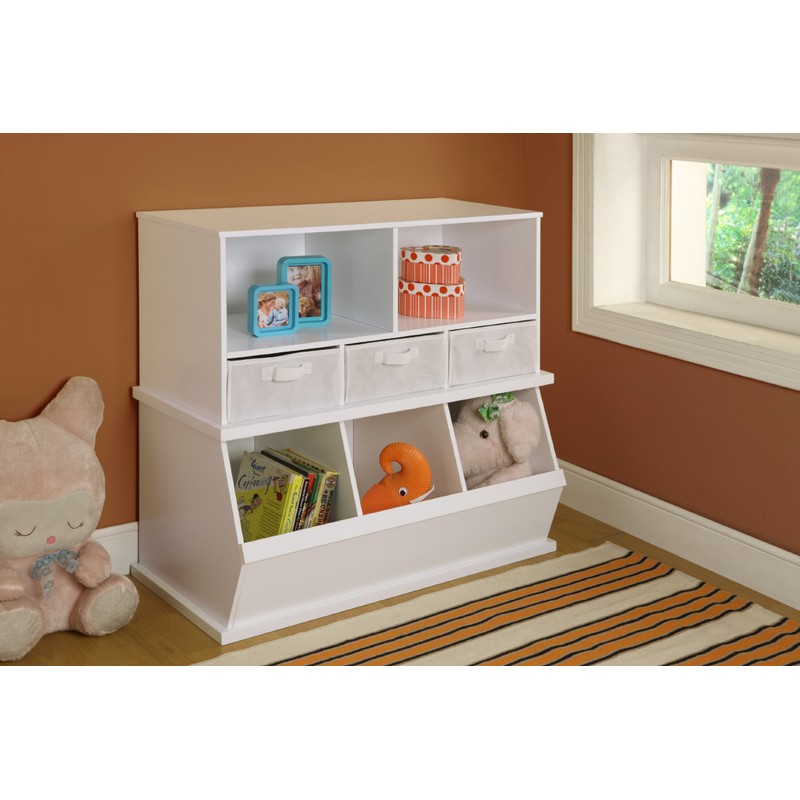 Stackable 5 Shelf Storage Organizing Cubby with 3 Fabric Baskets