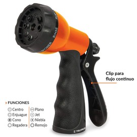 Truper PR-409, Pistola plástica para riego, 8 funciones