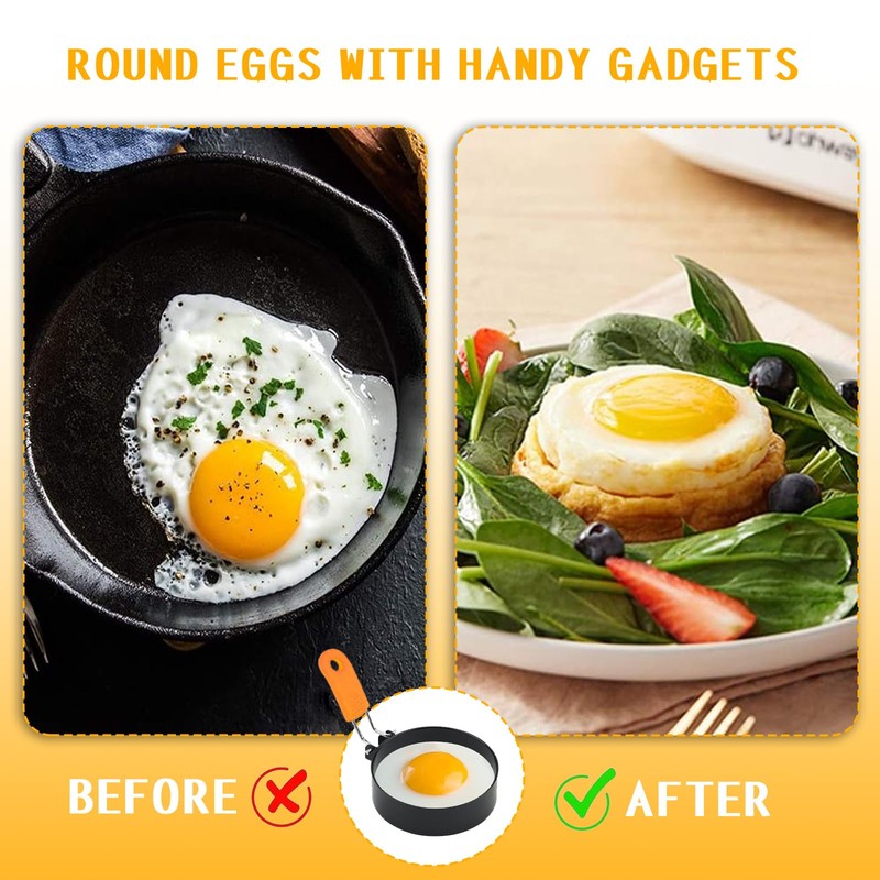 4-Pack Stainless Steel Egg Rings | Anti-Scald Folding Handle Egg