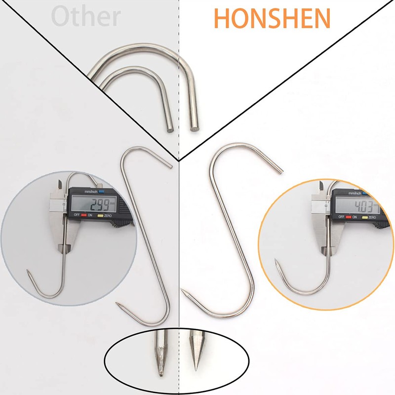 HONSHEN 20pcs 6 Inch Meat Hooks S-Hook 4mm Stainless Steel