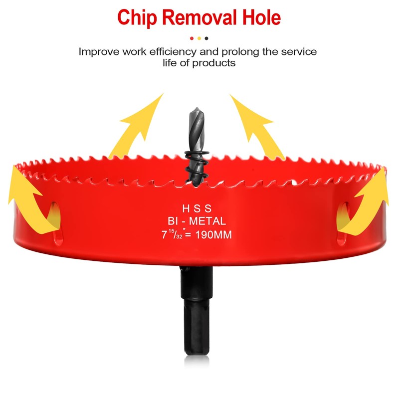 Hole Saw 7-1/2" (190mm) for Wood, 7.5 inch HSS Bi-Metal