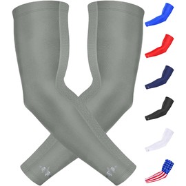 Penveer Compression Arm Sleeves for Men with Breathable Mesh, Cooling Sports Sleeves for Baseball, Football - Youth & Adult (AL, Gray)