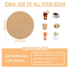 16 Pcs Self-Adhesive Cork Round, 3.5" x 3.5" Cork Coasters, CorkBacking for Coaster Mini Board for DIY Coasters, Wall, Mat, Tiles, (Wood Color, Circles)