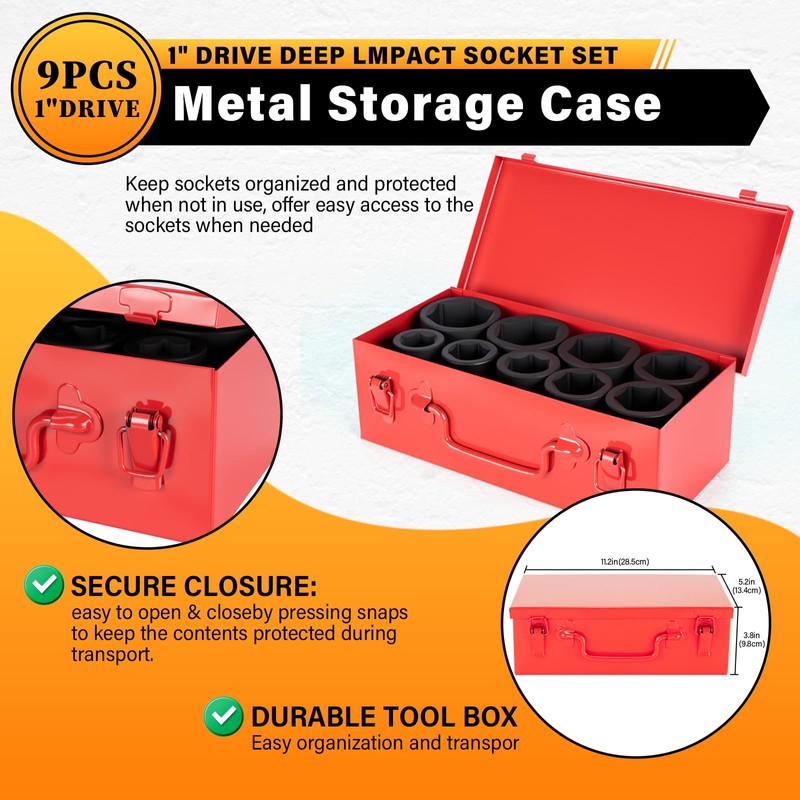 TUZkozs 1" Drive Jumbo Impact Socket Set,9 PCS SAE (1to