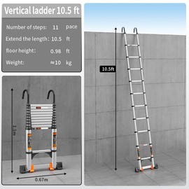 Telescoping Ladder Aluminum with stabilizer bar，Lightweight Multi-Purpose Extension Ladder，Telescopic Ladder，Portable Extension Ladder, 330lbs Max Capacity,Collapsible Ladder for RV Home or Outdoor