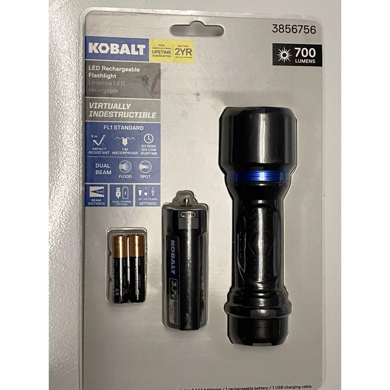 Kobalt Rechargeable 700 Lumen LED Flashlight Waterproof Drop Proof -